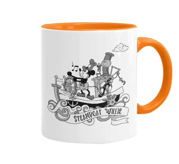 Mickey steamboat — Κούπα χρωματιστή πορτοκαλί, κεραμική, 330ml