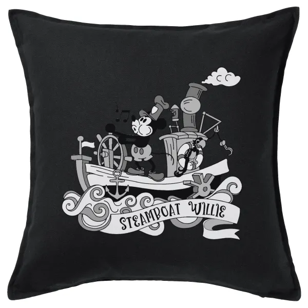 Mickey steamboat — Μαξιλάρι καναπέ Μαύρο 100% βαμβάκι, περιέχεται το γέμισμα (50x50cm)