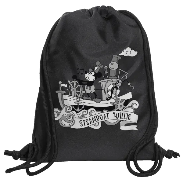 Mickey steamboat — Τσάντα πλάτης πουγκί GYMBAG Μαύρη, με τσέπη (40x48cm) & χονδρά κορδόνια