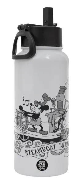 Mickey steamboat — Metal mug thermo White with Straw and Spout Lid (Stainless steel), double wall, 950ml