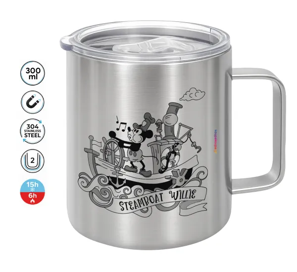 Mickey steamboat — Double-walled stainless steel mug 300ml with temperature-retaining lid