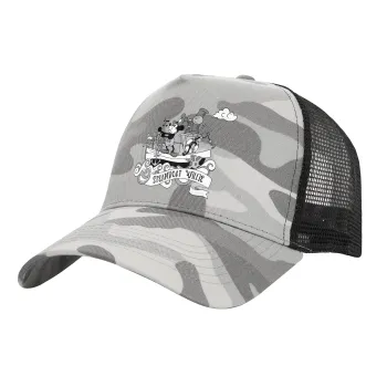 Mickey steamboat, Adult Structured Trucker Hat, with Mesh, (Camouflage) Army Camo (100% COTTON, ADULT, UNISEX, ONE SIZE)
