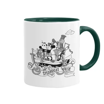 Mickey steamboat, Κούπα χρωματιστή πράσινη, κεραμική, 330ml