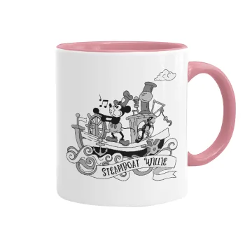 Mickey steamboat, Κούπα χρωματιστή ροζ, κεραμική, 330ml