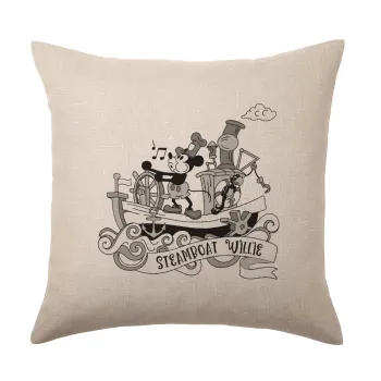 Mickey steamboat, Μαξιλάρι καναπέ ΛΙΝΟ 40x40cm περιέχεται το  γέμισμα