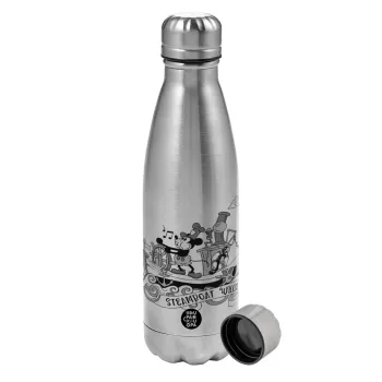 Mickey steamboat, Metallic water bottle, stainless steel, 750ml