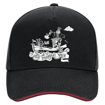 Mickey steamboat, DRILL Adult Ultimate Hat BLACK/RED, (100% COTTON, ADULT, UNISEX, ONE SIZE)