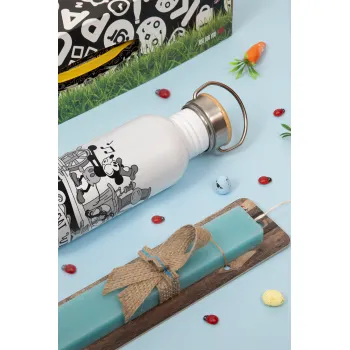 Mickey steamboat, Πασχαλινή Λαμπάδα με παγούρι μεταλλικό (620ml, stainless steel) & κερί αρωματικό πλακέ (30cm) (ΤΙΡΚΟΥΑΖ)