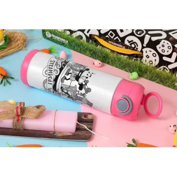 Mickey steamboat, Easter candle, Childrens hot water bottle, stainless steel, with safety straw, PINK (500ml)