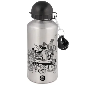 Mickey steamboat, Μεταλλικό παγούρι νερού, Ασημένιο, αλουμινίου 500ml