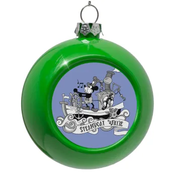 Mickey steamboat, Green Christmas tree ornament bauble 8cm