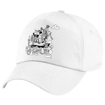 Mickey steamboat, Καπέλο παιδικό Baseball, 100% Βαμβακερό Twill, Λευκό (ΒΑΜΒΑΚΕΡΟ, ΠΑΙΔΙΚΟ, UNISEX, ONE SIZE)