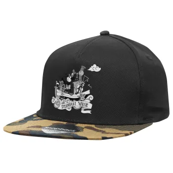 Mickey steamboat, Καπέλο Ενηλίκων Flat Snapback Μαύρο/Παραλλαγή, (100% ΒΑΜΒΑΚΕΡΟ TWILL, ΕΝΗΛΙΚΩΝ, UNISEX, ONE SIZE)