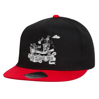 Mickey steamboat, Καπέλο παιδικό Flat Snapback, Μαύρο/Κόκκινο (100% ΒΑΜΒΑΚΕΡΟ, ΠΑΙΔΙΚΟ, UNISEX, ONE SIZE)