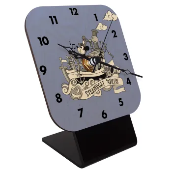 Mickey steamboat, Quartz Table clock in natural wood (10cm)