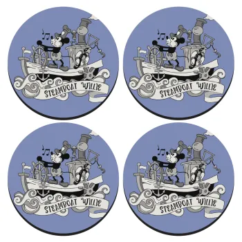 Mickey steamboat, SET of 4 round wooden coasters (9cm)