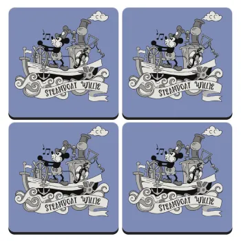 Mickey steamboat, ΣΕΤ 4 Σουβέρ ξύλινα τετράγωνα (9cm)