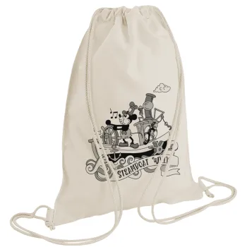 Mickey steamboat, Τσάντα πλάτης πουγκί GYMBAG natural (28x40cm)