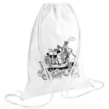 Mickey steamboat, Backpack pouch GYMBAG white (28x40cm)