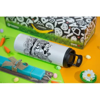 Mickey steamboat, Πασχαλινή Λαμπάδα με Travel Tumbler θερμό με διπλό καπάκι (600ml, BPA free) & κερί αρωματικό πλακέ (30cm) (ΤΙΡΚΟΥΑΖ)
