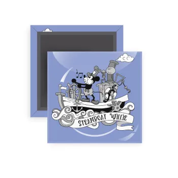 Mickey steamboat, Μαγνητάκι ψυγείου τετράγωνο διάστασης 5x5cm