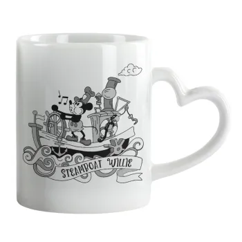 Mickey steamboat, Κούπα καρδιά χερούλι λευκή, κεραμική, 330ml