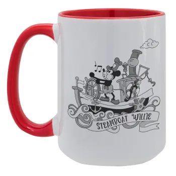 Mickey steamboat, Κούπα Mega 15oz, κεραμική Κόκκινη, 450ml