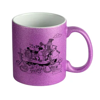 Mickey steamboat, Κούπα Μωβ Glitter που γυαλίζει, κεραμική, 330ml
