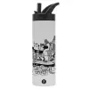 Metallic thermos bottle with straw & handle, stainless steel (Stainless steel 304), double-walled, 600ml.