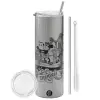 Tumbler stainless steel Silver 600ml, with metal straw & cleaning brush