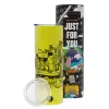 Neon Yellow Travel Tumbler, with metal straw (Stainless steel 304 Food grade, BPA free, 600ml)