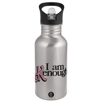 Barbie, i am Kenough, Water bottle Silver with straw, stainless steel 500ml
