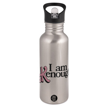 Barbie, i am Kenough, Water bottle Silver with straw, stainless steel 600ml