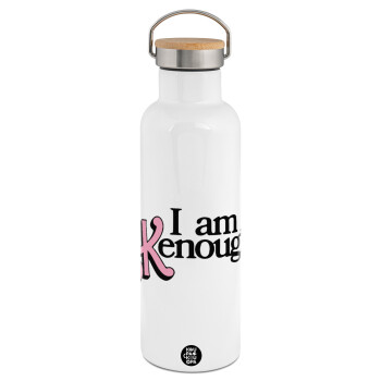 Barbie, i am Kenough, Stainless steel White with wooden lid (bamboo), double wall, 750ml