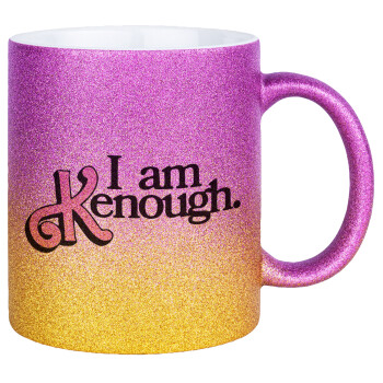 Barbie, i am Kenough, Κούπα Χρυσή/Ροζ Glitter, κεραμική, 330ml