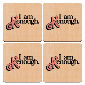 Barbie, i am Kenough, ΣΕΤ x4 Σουβέρ ξύλινα τετράγωνα plywood (9cm)