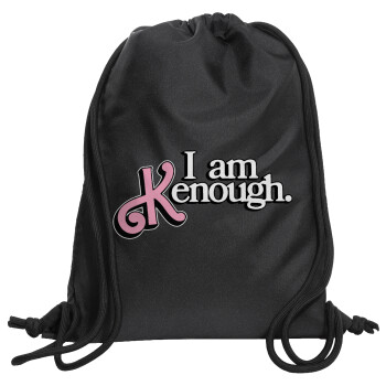 Barbie, i am Kenough, Τσάντα πλάτης πουγκί GYMBAG Μαύρη, με τσέπη (40x48cm) & χονδρά κορδόνια