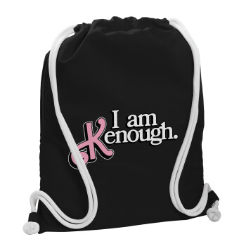 Barbie, i am Kenough, Τσάντα πλάτης πουγκί GYMBAG Μαύρη, με τσέπη (40x48cm) & χονδρά λευκά κορδόνια