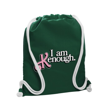 Barbie, i am Kenough, Τσάντα πλάτης πουγκί GYMBAG BOTTLE GREEN, με τσέπη (40x48cm) & χονδρά λευκά κορδόνια