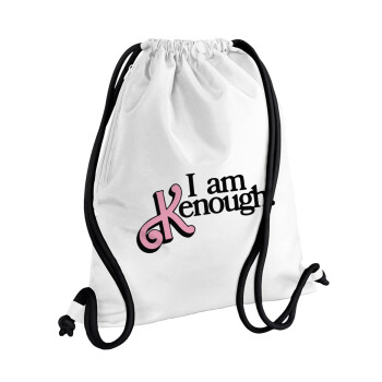 Barbie, i am Kenough, Τσάντα πλάτης πουγκί GYMBAG λευκή, με τσέπη (40x48cm) & χονδρά κορδόνια