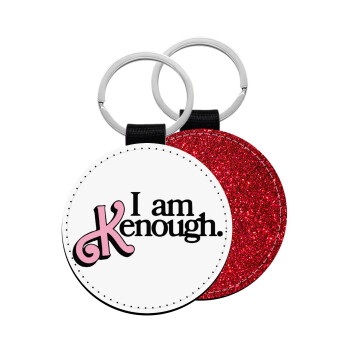 Barbie, i am Kenough, Μπρελόκ Δερματίνη, στρογγυλό ΚΟΚΚΙΝΟ (5cm)