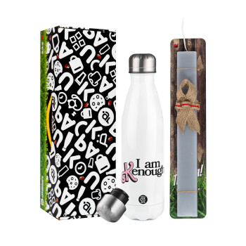 Barbie, i am Kenough, Easter candle, metallic white thermos bottle (500ml) & aromatic flat candle (30cm) (GRAY)