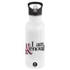 White water bottle with straw, stainless steel 600ml