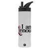 Metallic thermos bottle with straw & handle, stainless steel (Stainless steel 304), double-walled, 600ml.