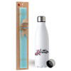Easter Set, metallic stainless steel water bottle (750ml) & aromatic flat Easter candle (30cm) (TURQUOISE)