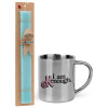 Easter Set, metallic thermal cup (300ml) & aromatic flat Easter candle (30cm) (TURQUOISE)