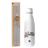 Easter Set, metallic stainless thermos bottle (500ml) & scented flat Easter candle (30cm) (GRAY)