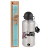Easter Set, metallic silver aluminum water bottle (500ml) & scented flat Easter candle (30cm) (TURQUOISE)