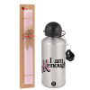 Easter Set, metallic Silver aluminum water bottle (500ml) & scented flat Easter candle (30cm) (PINK)