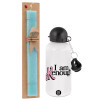 Easter Set, metallic aluminum water bottle (500ml) & scented flat candle (30cm) (TURQUOISE)